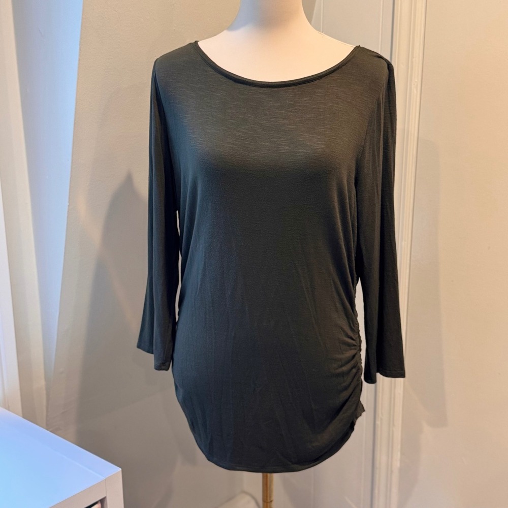 White House Black Market Olive Ruched Side Knit Top Flattering Tunic | Size XL